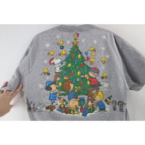 Vintage 90s Peanuts Charlie Brown Mens Medium All Over Print Christmas T-Shirt - Picture 11 of 16